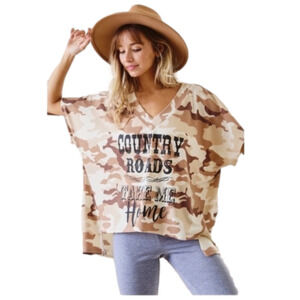 CES‎ FEMME Country Roads Take Me Home Oversized Brown Camo Top; S, M, or L NWT